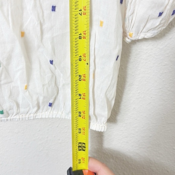 J. Crew Ivory Embroidered Peasant Boho Top Blouse with tassel ties size XXS - Picture 8 of 9